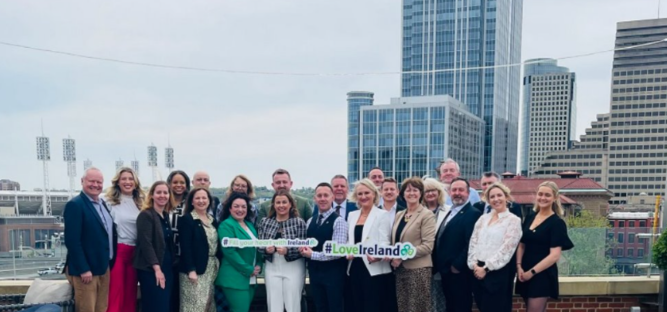 Tourism Ireland team members and industry partners outside a hotel.