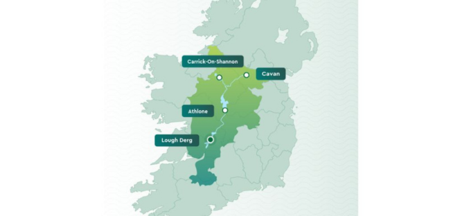 Map of Ireland highlighting Ireland's Hidden Heartlands