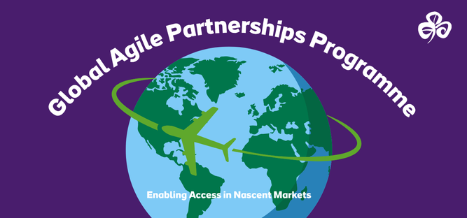 Global Agile Partnerships Programmes icon of earth with plane flying