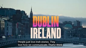 Image of Hapenny bridge with text overlayed saying 'Dublin Ireland'