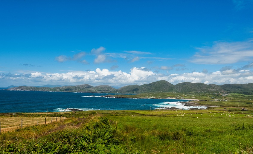 Landscape with sea and mountains.