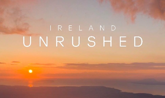 Sunset image with text 'Ireland Unrushed' on it.