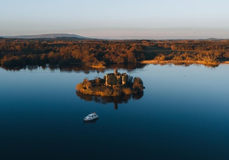 Castle  in the middle of a lake.