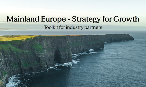 Cliffs and sea with text saying 'Mainland Europe – Strategy for Growth toolkit' for industry partners