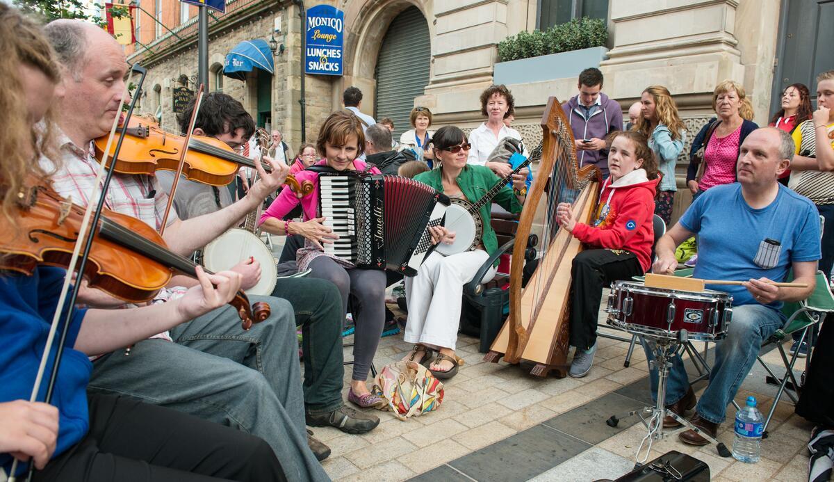 Fleadh Cheoil musicians playing their instruments
