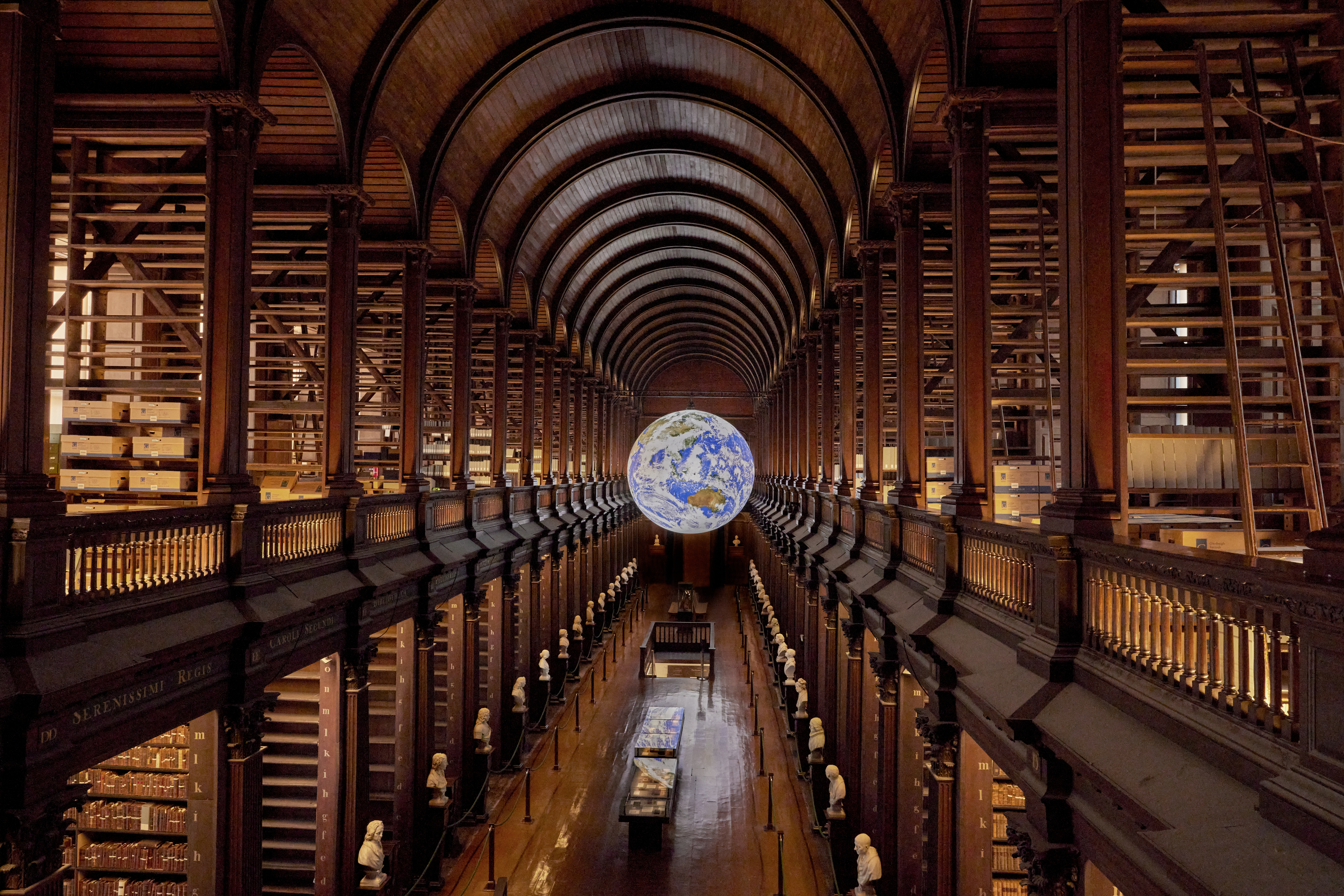 Image of the Illuminated Sculpture of the Earth at Trinity College in the Old Library
