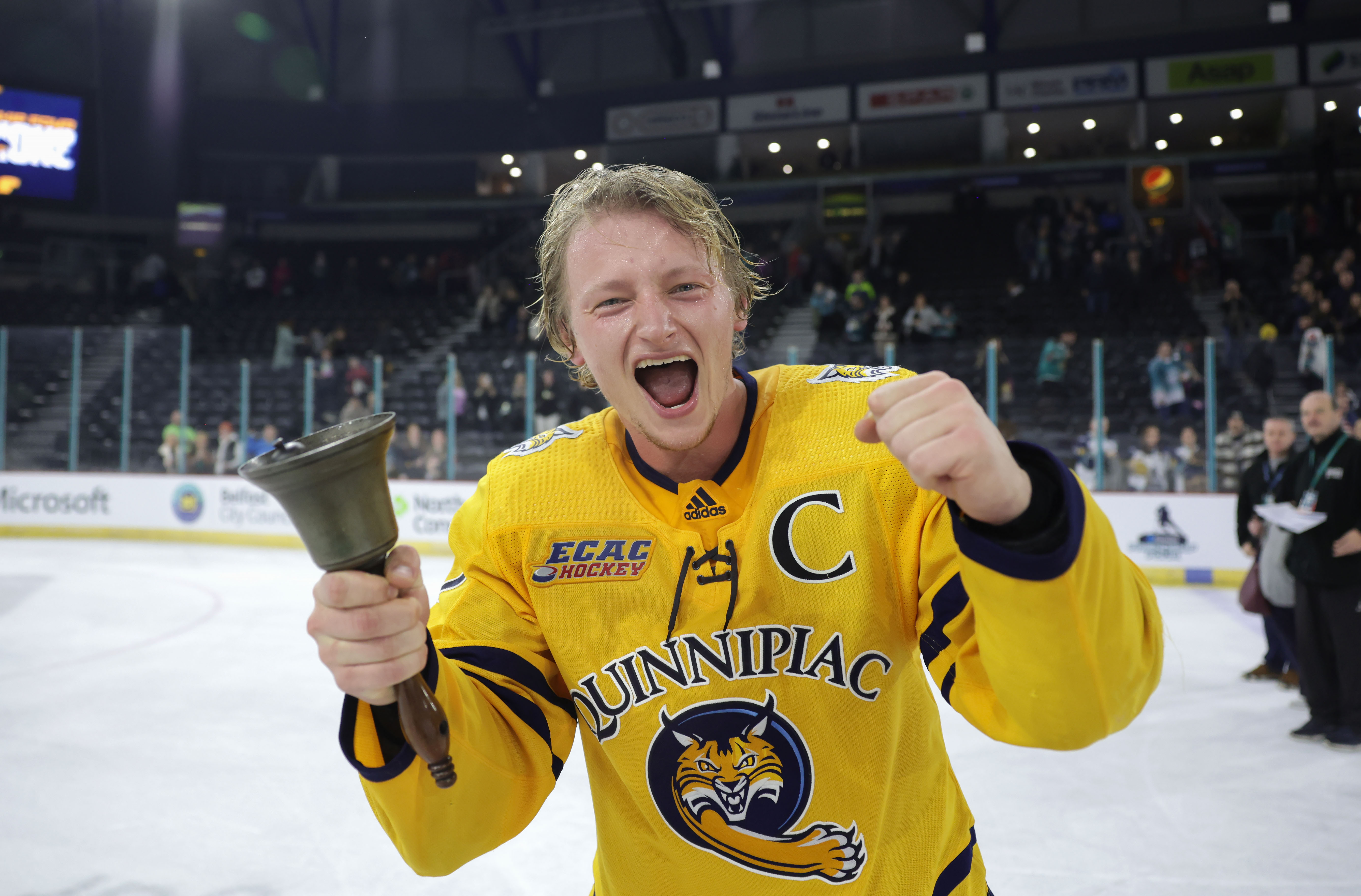 Image of a Quinnipac player celebrating 